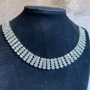 Vintage 5 Row Rhinestone Choker Vibrant Sparkling Princess Regency
